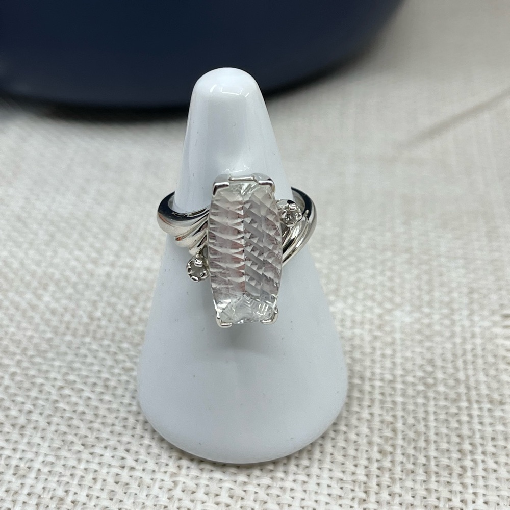 Vintage Estate Sterling Silver Faceted Emerald-Cut Statement Ring Size 7 - Picture 13 of 17